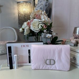 DIOR Beauty Bundle.  Pink Dior Cosmetic Bag, Diorshow Mascara & Serum Mascara